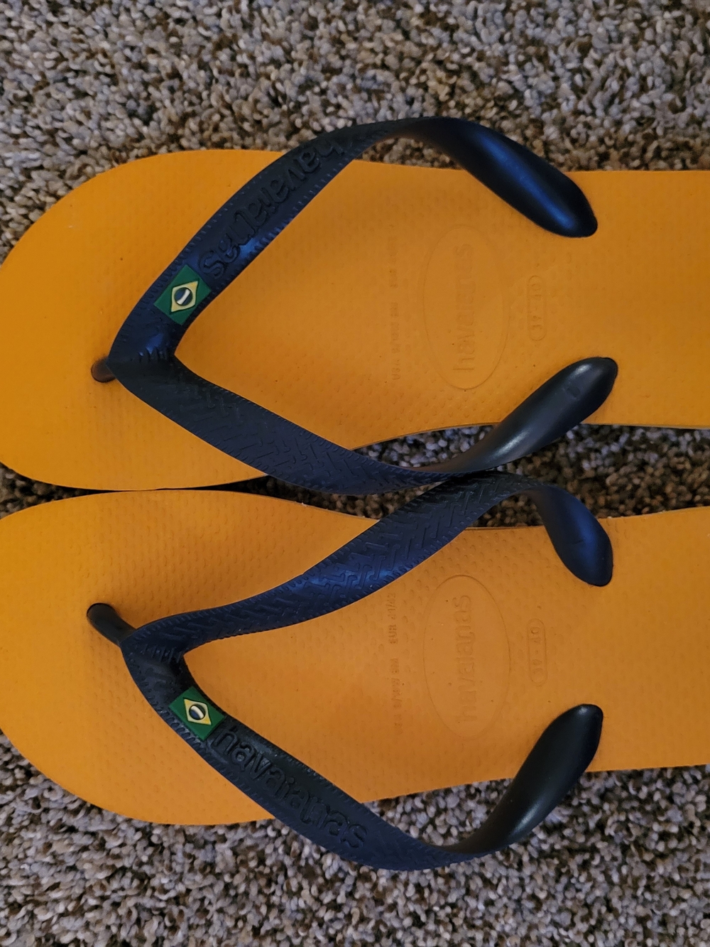 Havaianas Yellow Footbed Flip Flops with Black Straps